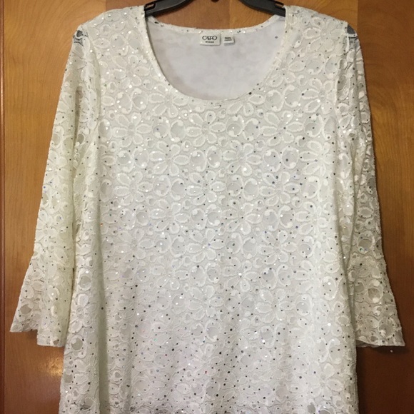 Cato 18/20W shiny tunic ruffle sleeves - Picture 1 of 6